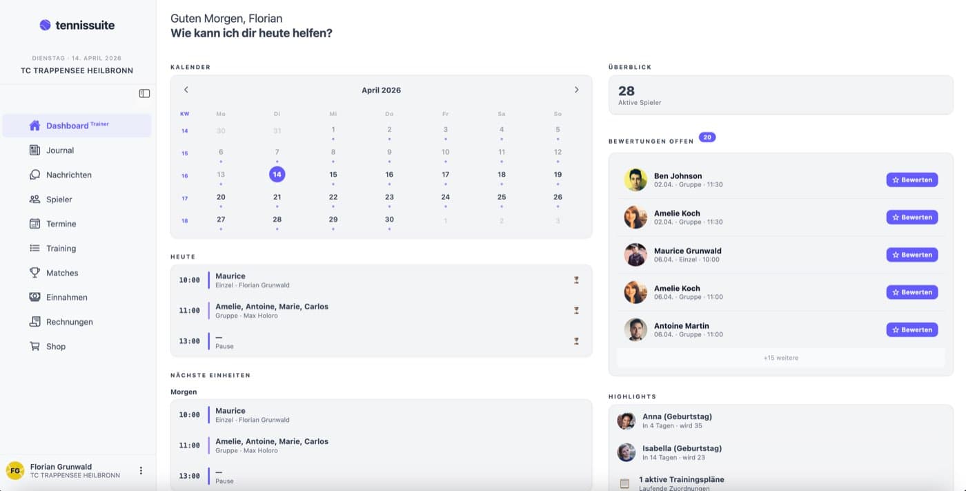 tennissuite Dashboard